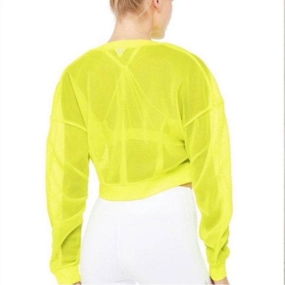 ALO Yoga Row Neon Yellow Long Sleeve Cropped Top - Picture 9 of 10
